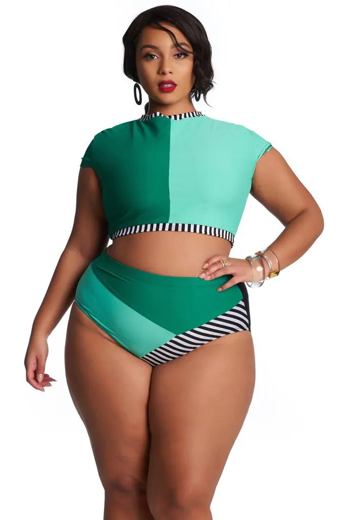 Plus Size Women's High Waisted Bikini Swimwear Trendy Attic Store01