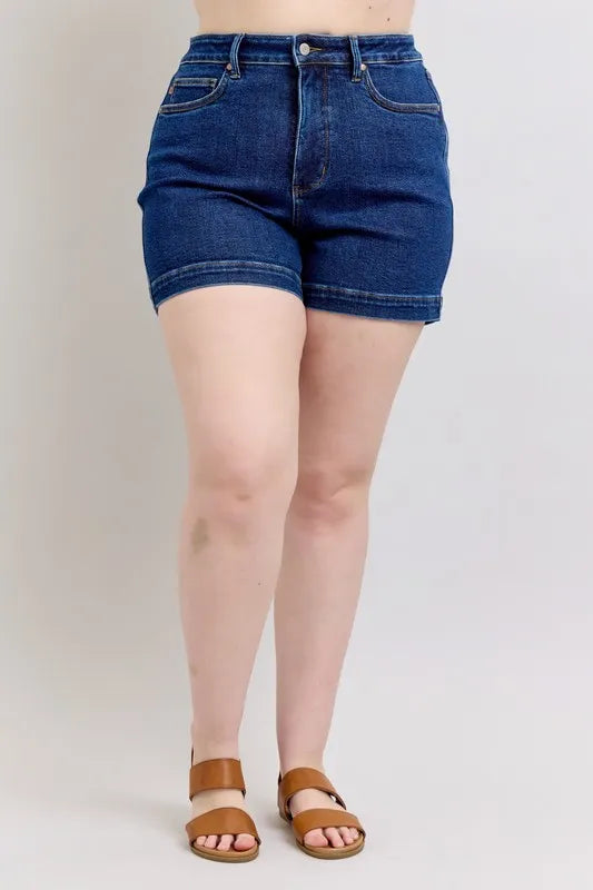 Judy Blue Full Size High Waist Tummy Control Denim Shorts Plus Size Berry Charmz