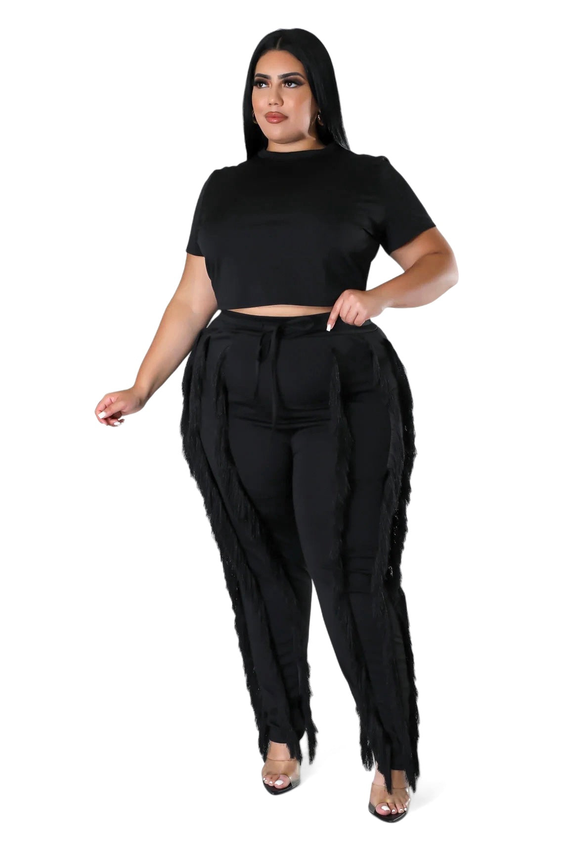 Curvy Short Sleeve Top Matching Tassel Pants The House of Stylez