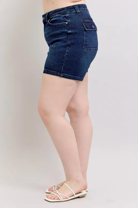 Judy Blue Full Size High Waist Back Flap Pocket Denim Shorts Plus Size Coco’s Tee Boutique