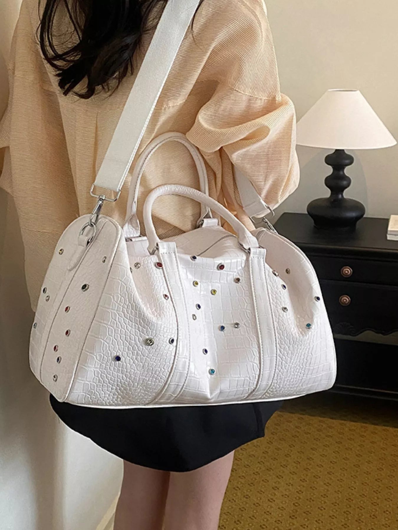 Crocodile Embossed Studded Travel Bag Shopimist