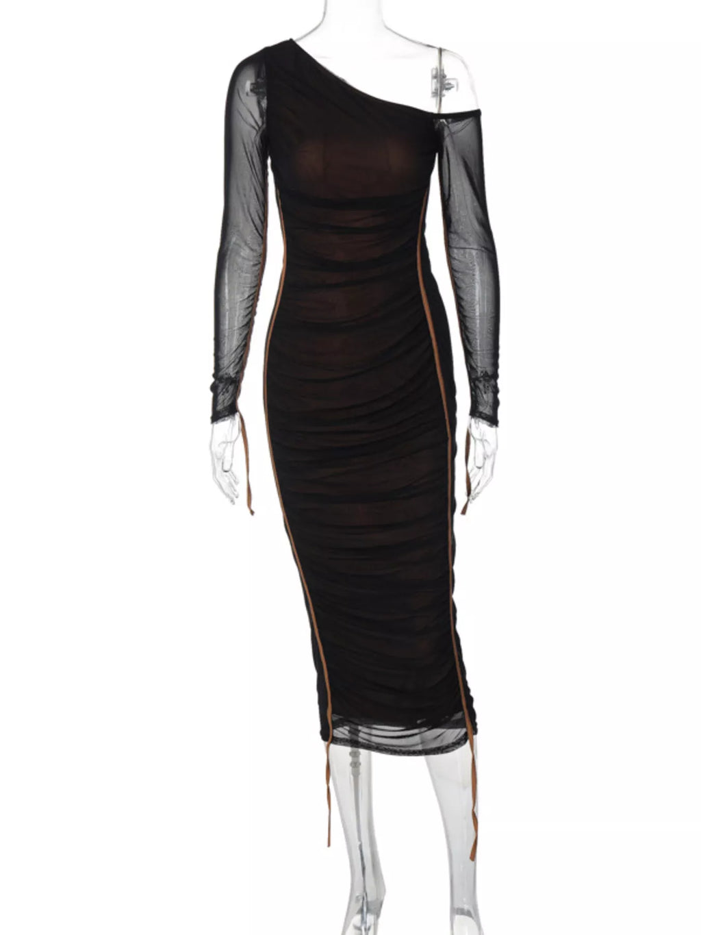 One-Shoulder Ruched Bodycon Midi Dress Shopimist
