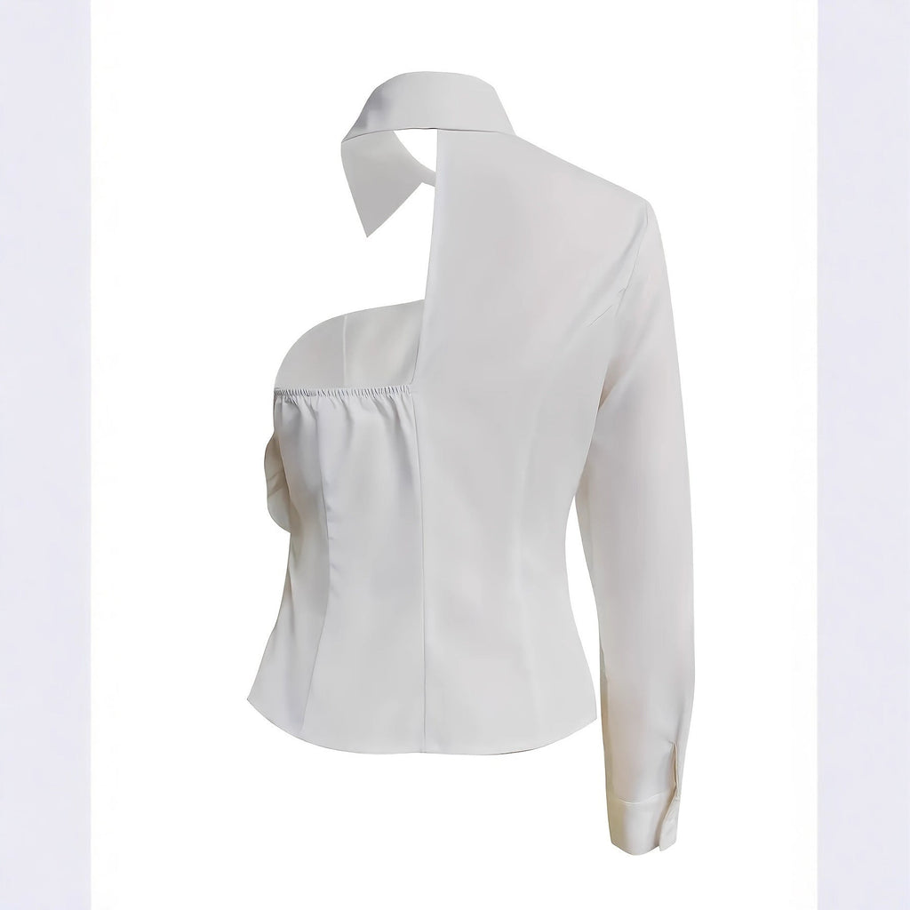 White Blouse With A One-shoulder TOP See size chart under “more details” The Fashion Celestial
