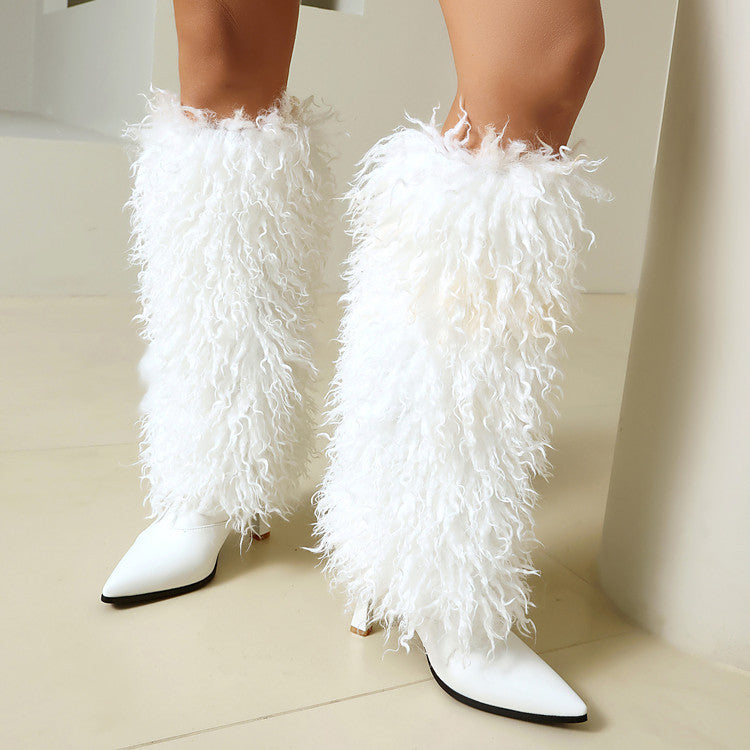 Women's Fuzzy High Heel Booties - Pointed Toe Stiletto Ankle Boots Sarah Express