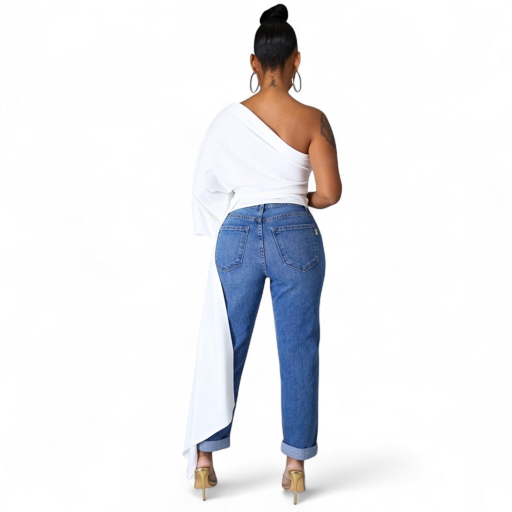 One Shoulder Top with Long Side Train The House of Stylez