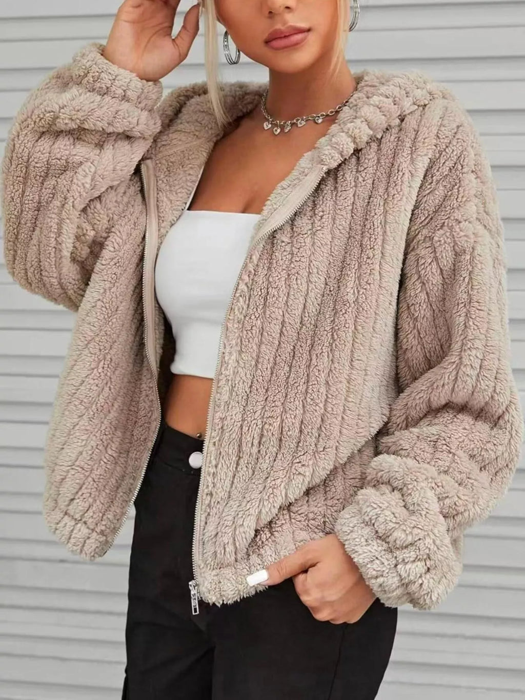Teddy Bear Ear Hooded Fleece Outerwear Shopimist