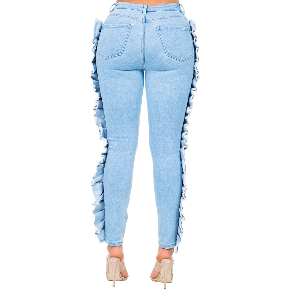 High Waist Sequin Fringed Patch Skinny Jeans The House of Stylez