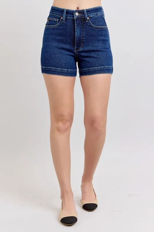 Judy Blue Full Size High Waist Tummy Control Denim Shorts Plus Size Berry Charmz