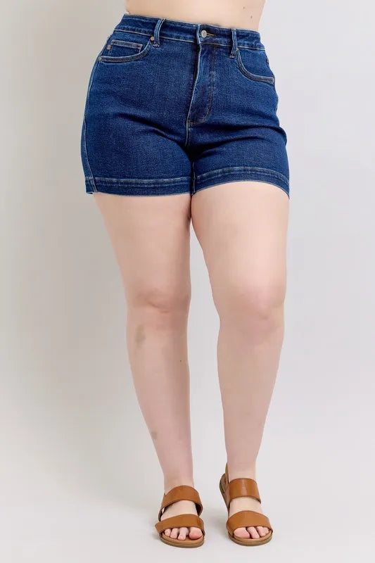 Judy Blue Full Size High Waist Tummy Control Denim Shorts Plus Size Berry Charmz