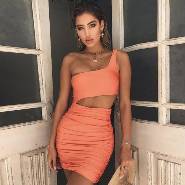 Slim One-shoulder Short Dress Sexy Fashion Hollow Mini Dresses For Women MANDOTOS
