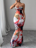 Abstract Print Bodycon Sweetheart Neck Tube Maxi Dress Shopimist
