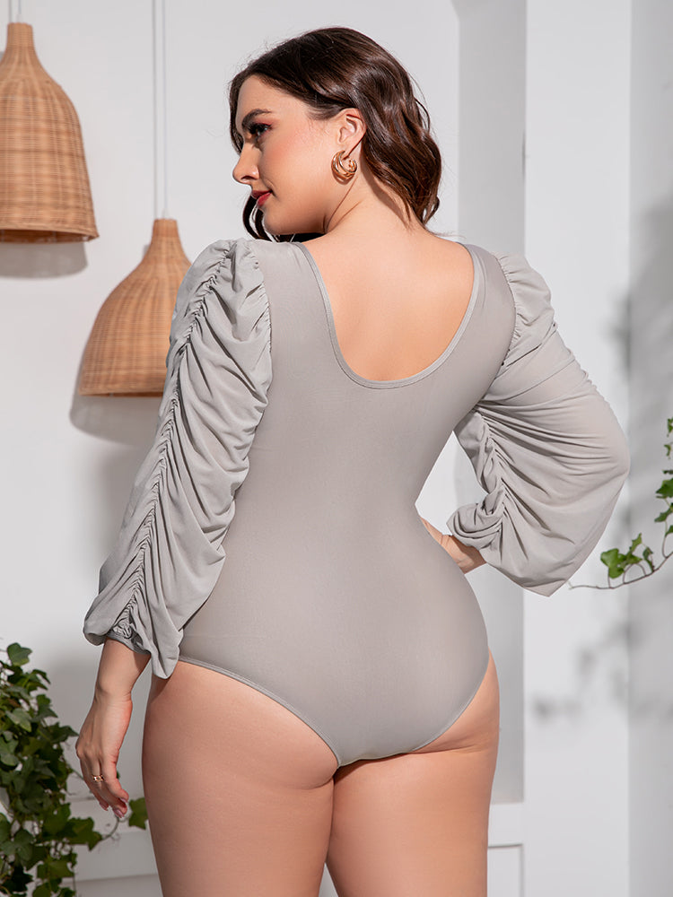 Plus Size Tied Deep V Balloon Sleeve One-Piece Swimsuit VYSN