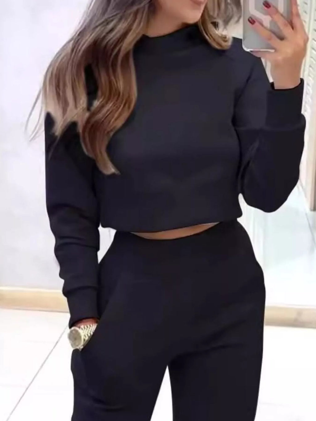 Casual Chic Cropped Sweatshirt and Jogger Set Simply Love