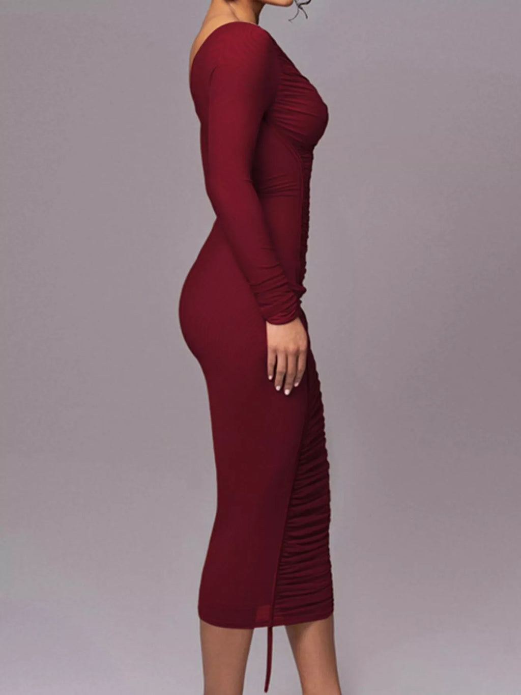 One-Shoulder Ruched Bodycon Midi Dress Shopimist
