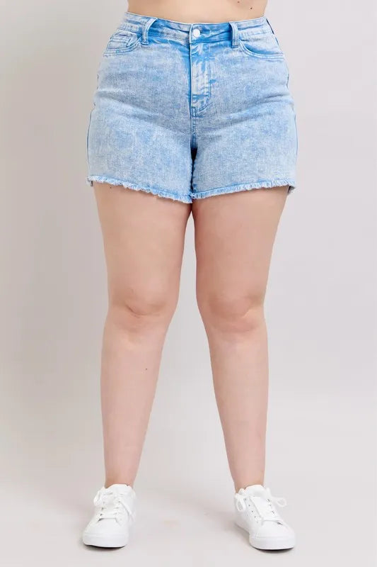 Judy Blue Full Size Mid Rise Garment Dyed Denim Shorts Plus Size Selvanelle