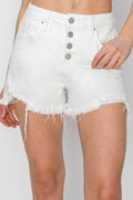 RISEN Button Fly Frayed Hem Denim Shorts Lady Ros