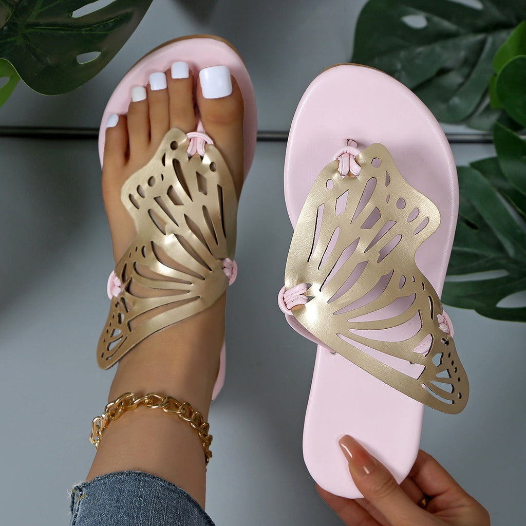 Women's Butterfly Cutout Flat Sandals | PU Open-Toe Slide Slippers Sarah Express