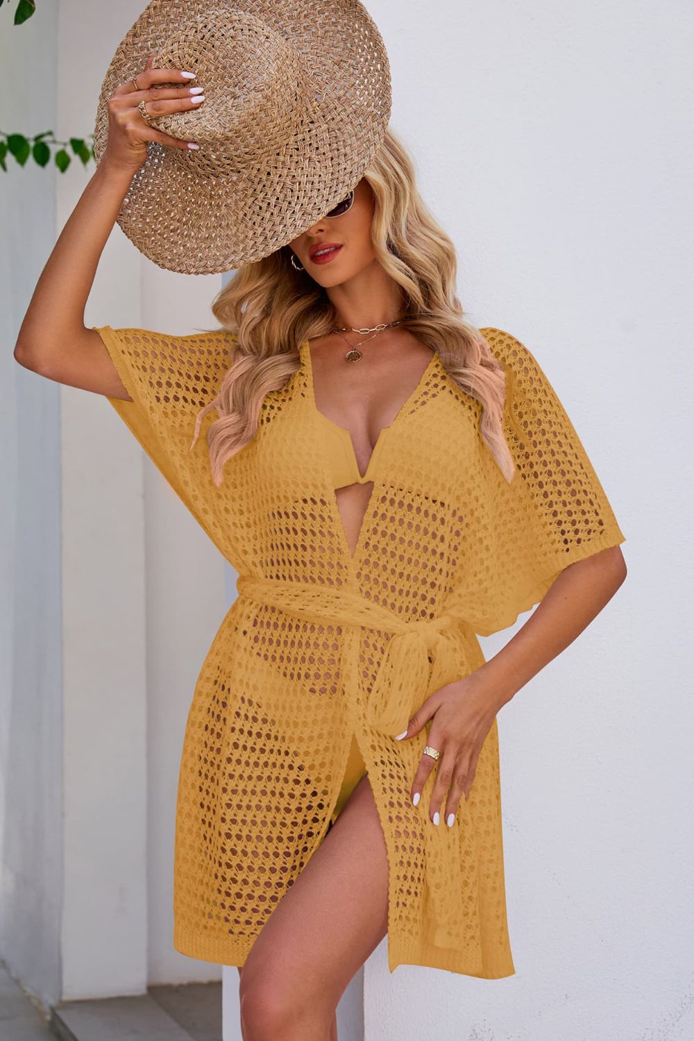Openwork Tie Waist Cover Up Shopimist