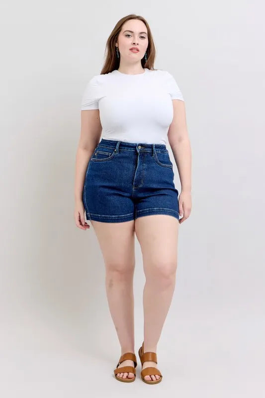 Judy Blue Full Size High Waist Tummy Control Denim Shorts Plus Size Berry Charmz