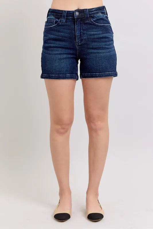 Judy Blue Full Size High Waist Back Flap Pocket Denim Shorts Plus Size Coco’s Tee Boutique