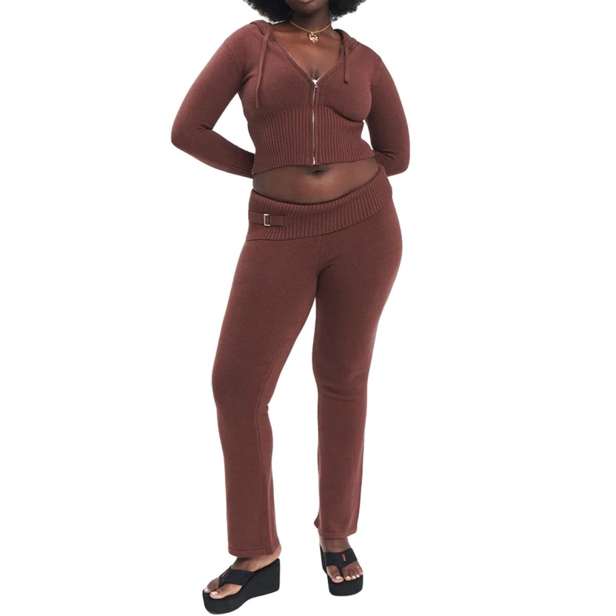 Hoodie Suit Women Leisure Sexy Zip Long Sleeve Sweater And High Waist Long Pants Set MANDOTOS