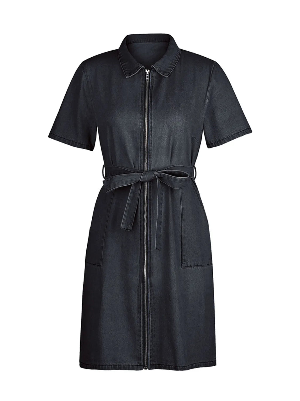 Full Size Zip Front Short Sleeve Denim Dress Plus Size Selvanelle