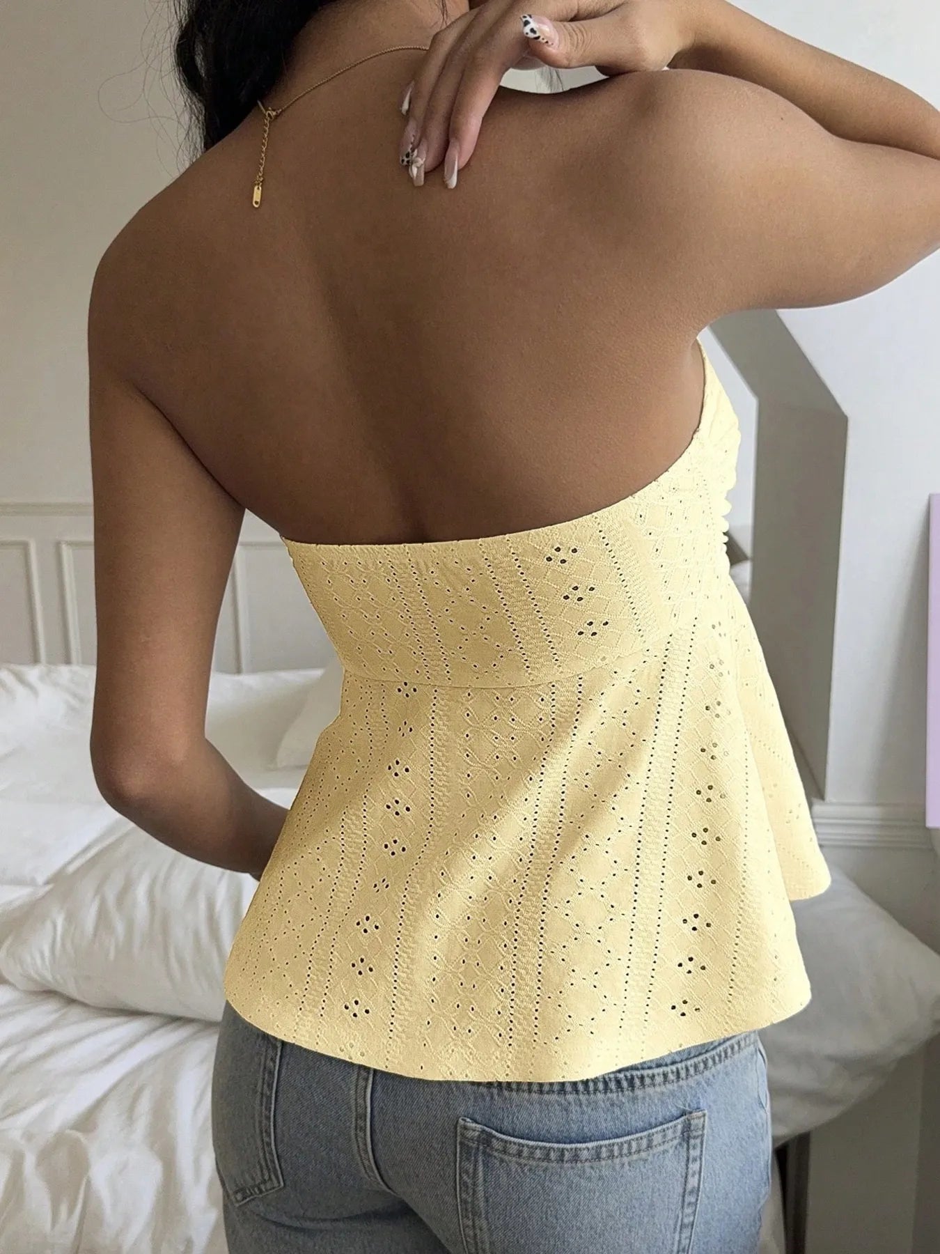 Eyelet Ruched Tube Top Creative Chaos Boutique