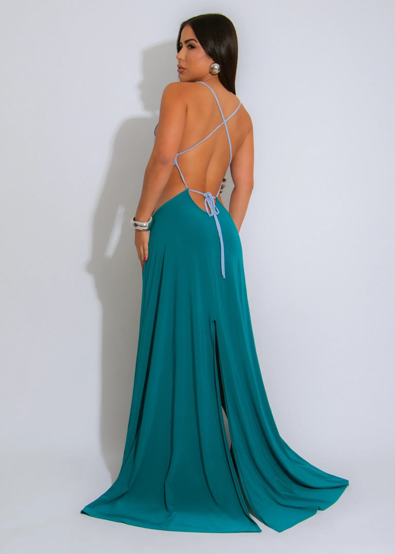 Ringed Open Back Slit Up Maxi Dress/Coverup Dress S&E Retail Expo