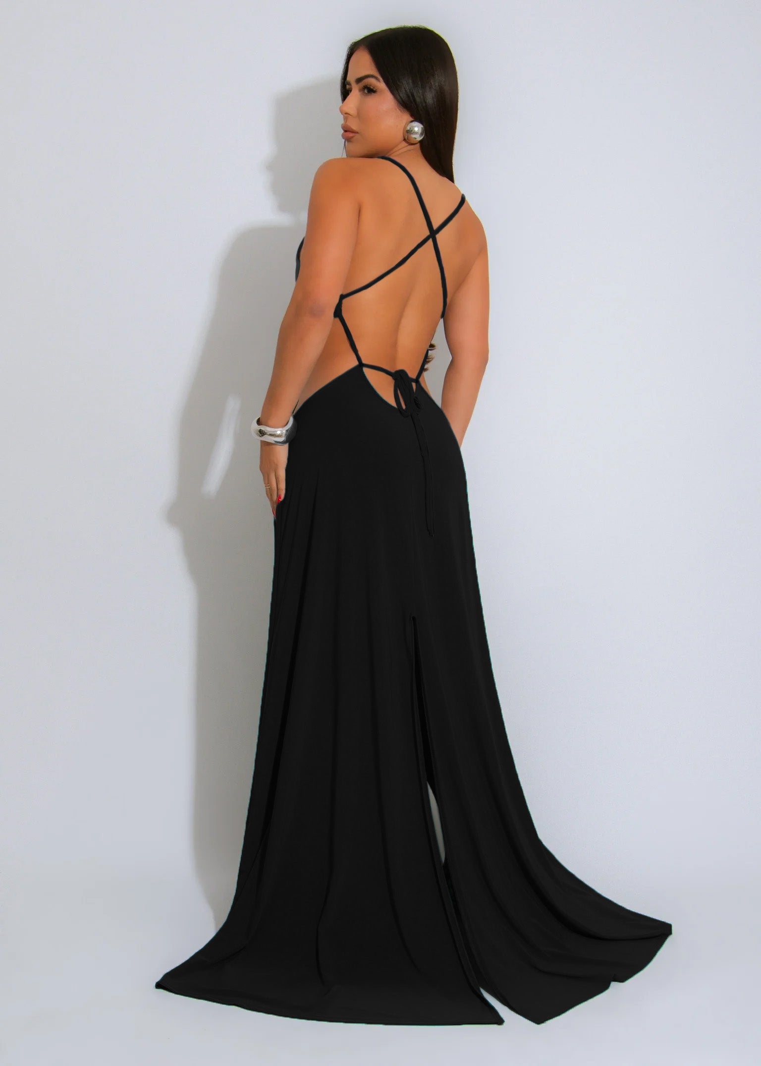 Ringed Open Back Slit Up Maxi Dress/Coverup Dress S&E Retail Expo
