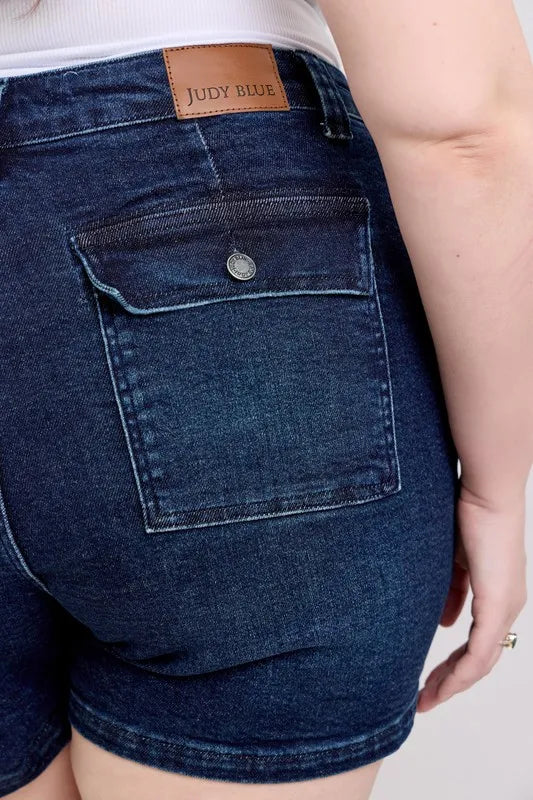 Judy Blue Full Size High Waist Back Flap Pocket Denim Shorts Plus Size Coco’s Tee Boutique