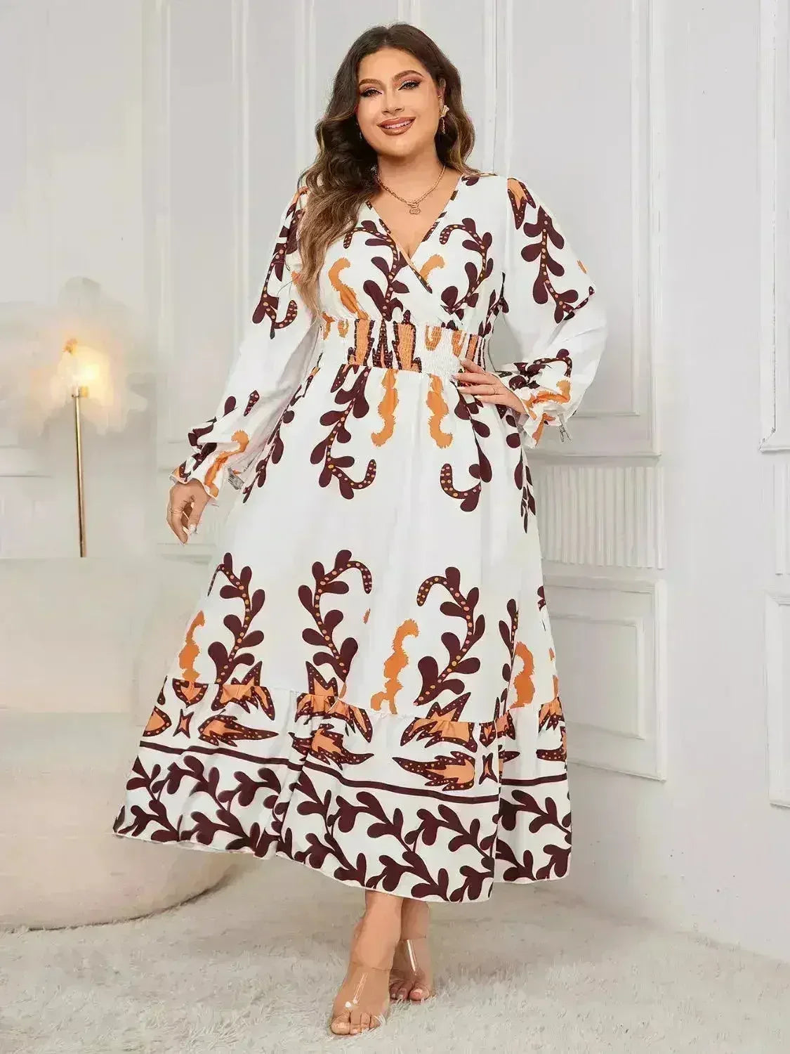 Plus Size Surplice Dress - Flounce Sleeve & Ruffled Hem | Femstylo Femstylo