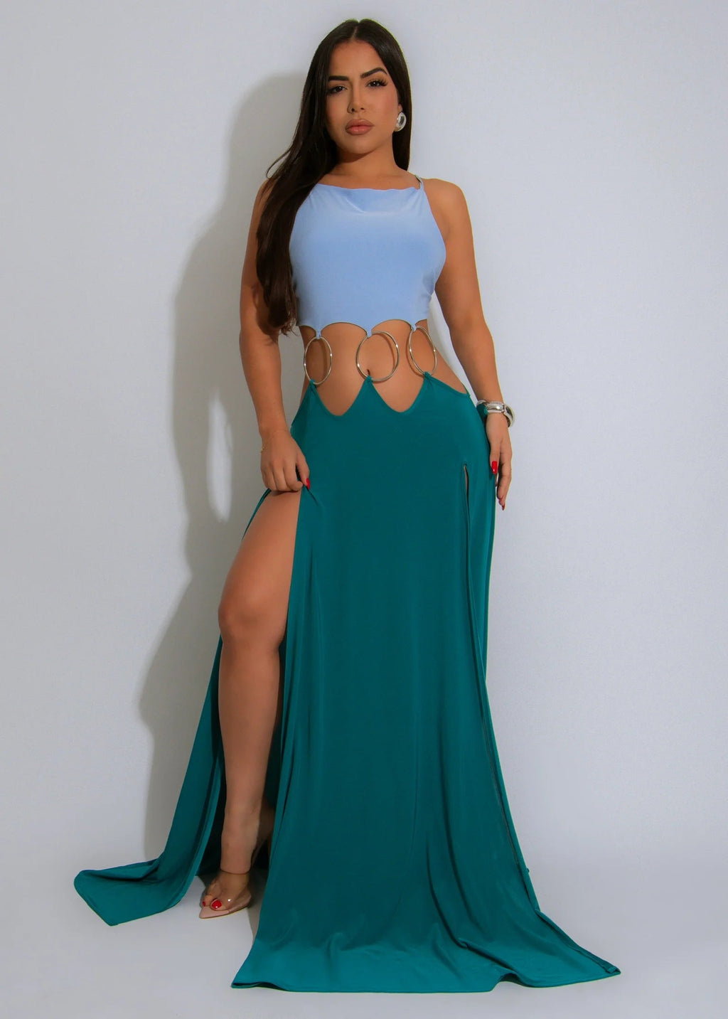 Ringed Open Back Slit Up Maxi Dress/Coverup Dress S&E Retail Expo