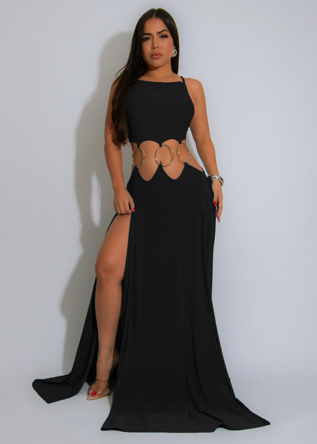 Ringed Open Back Slit Up Maxi Dress/Coverup Dress S&E Retail Expo