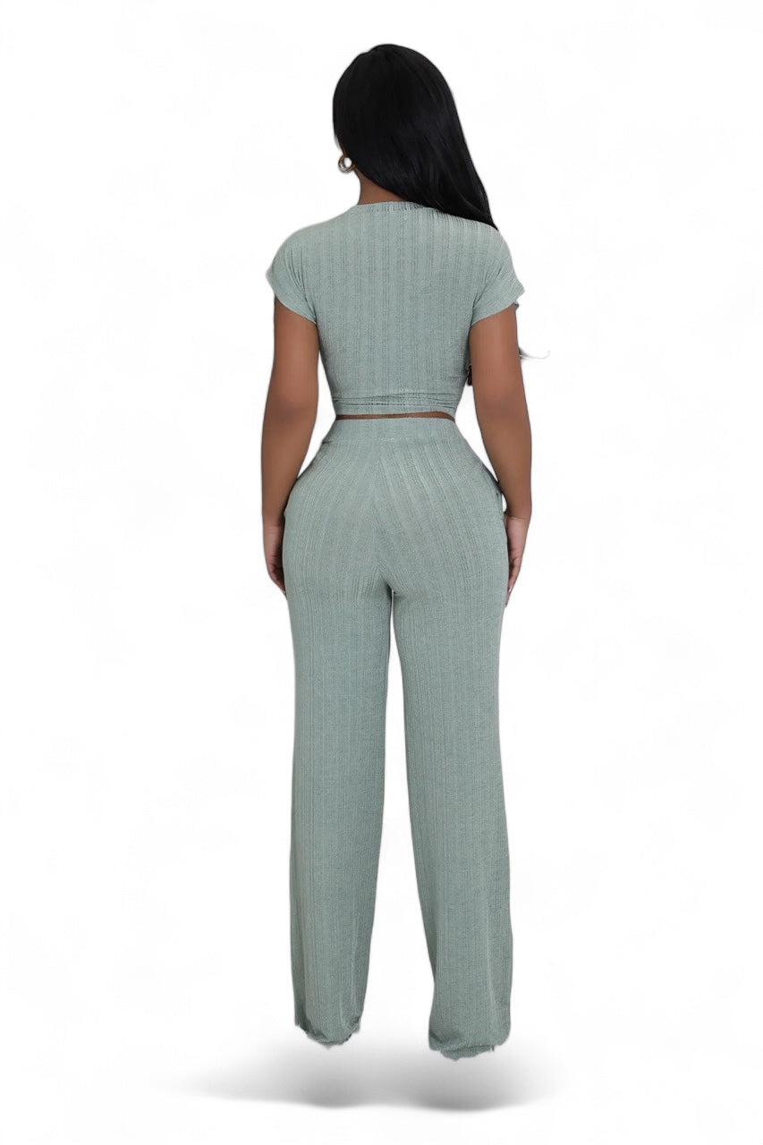 Cropped Belted Top Wide Leg Bottom 2 Piece Set {Tall Girl Friendly} The House of Stylez