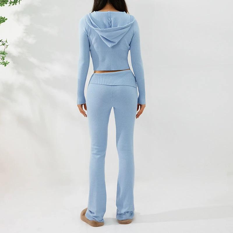 Hoodie Suit Women Leisure Sexy Zip Long Sleeve Sweater And High Waist Long Pants Set MANDOTOS