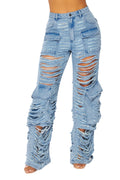 Total Distressed Denim Wide Leg Cargo Pants The House of Stylez