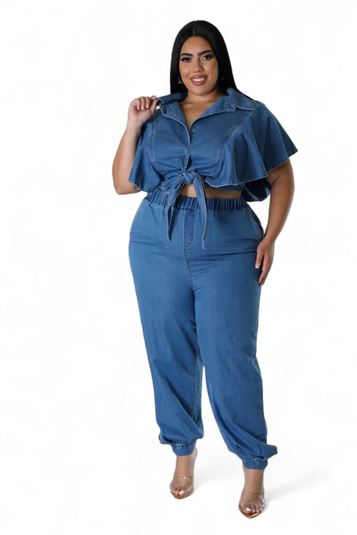 Curvy Denim Pants Set The House of Stylez