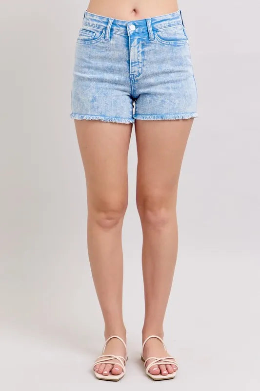 Judy Blue Full Size Mid Rise Garment Dyed Denim Shorts Plus Size Selvanelle