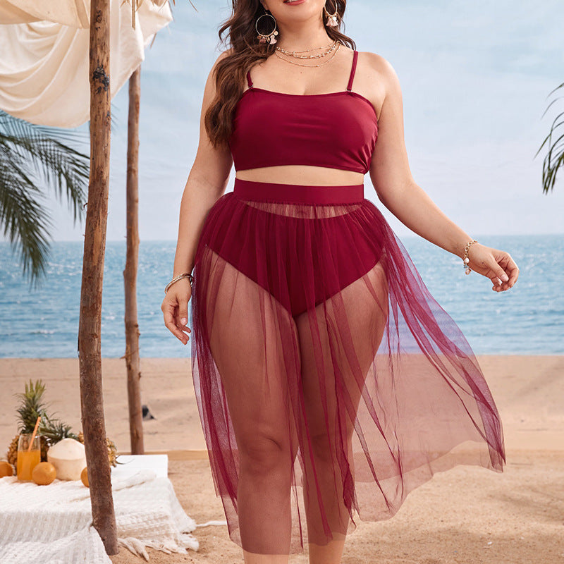 Plus Size Bikini Split Swimsuit Gauze Skirt FLIPSTYLEZLLC