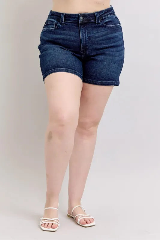 Judy Blue Full Size High Waist Back Flap Pocket Denim Shorts Plus Size Coco’s Tee Boutique