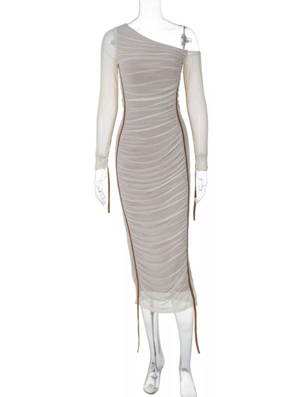 One-Shoulder Ruched Bodycon Midi Dress Shopimist