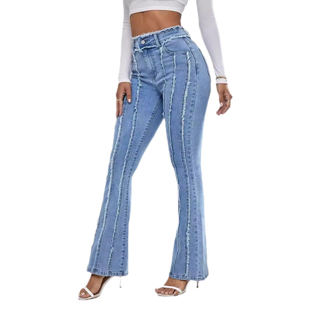 New Slightly Flared Wadding Edge Jeans For Women FLIPSTYLEZLLC