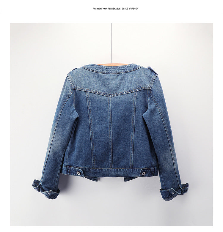 The Round Neck Casual Short Jacket Plus Size Denim Jacket Female Students FLIPSTYLEZLLC