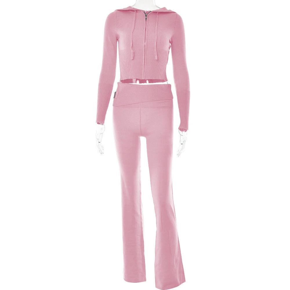 Hoodie Suit Women Leisure Sexy Zip Long Sleeve Sweater And High Waist Long Pants Set MANDOTOS