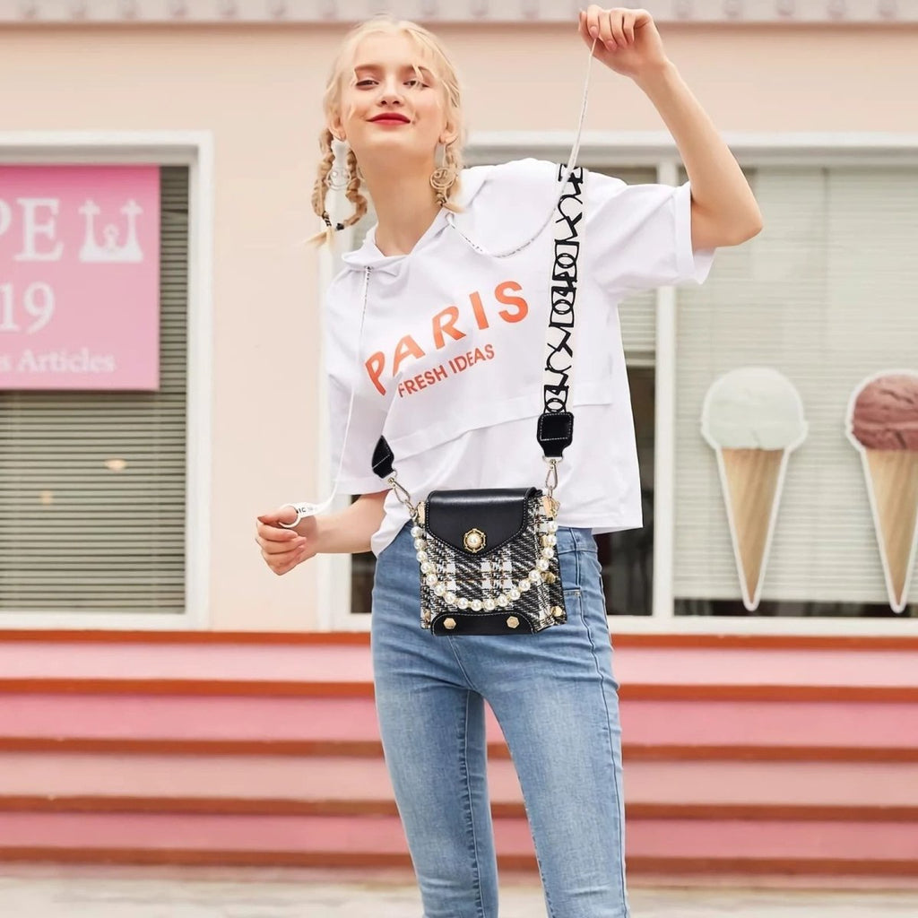 Fashion Women'S Crossbody Bag Girl'S Cute Princess Wallet Classic Shoulder Bag Summer Pearl Chain Phone Bag MANDOTOS