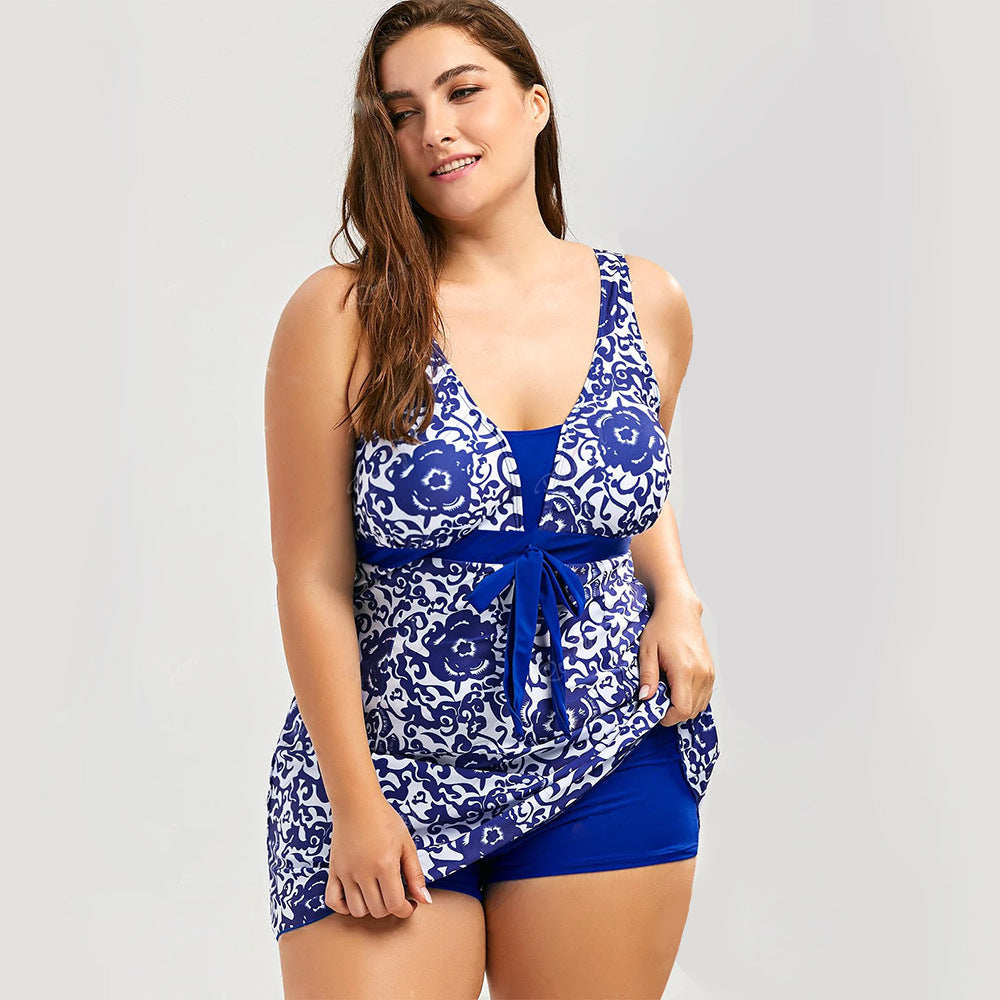 Print plus-size skirt split swimsuit FLIPSTYLEZLLC