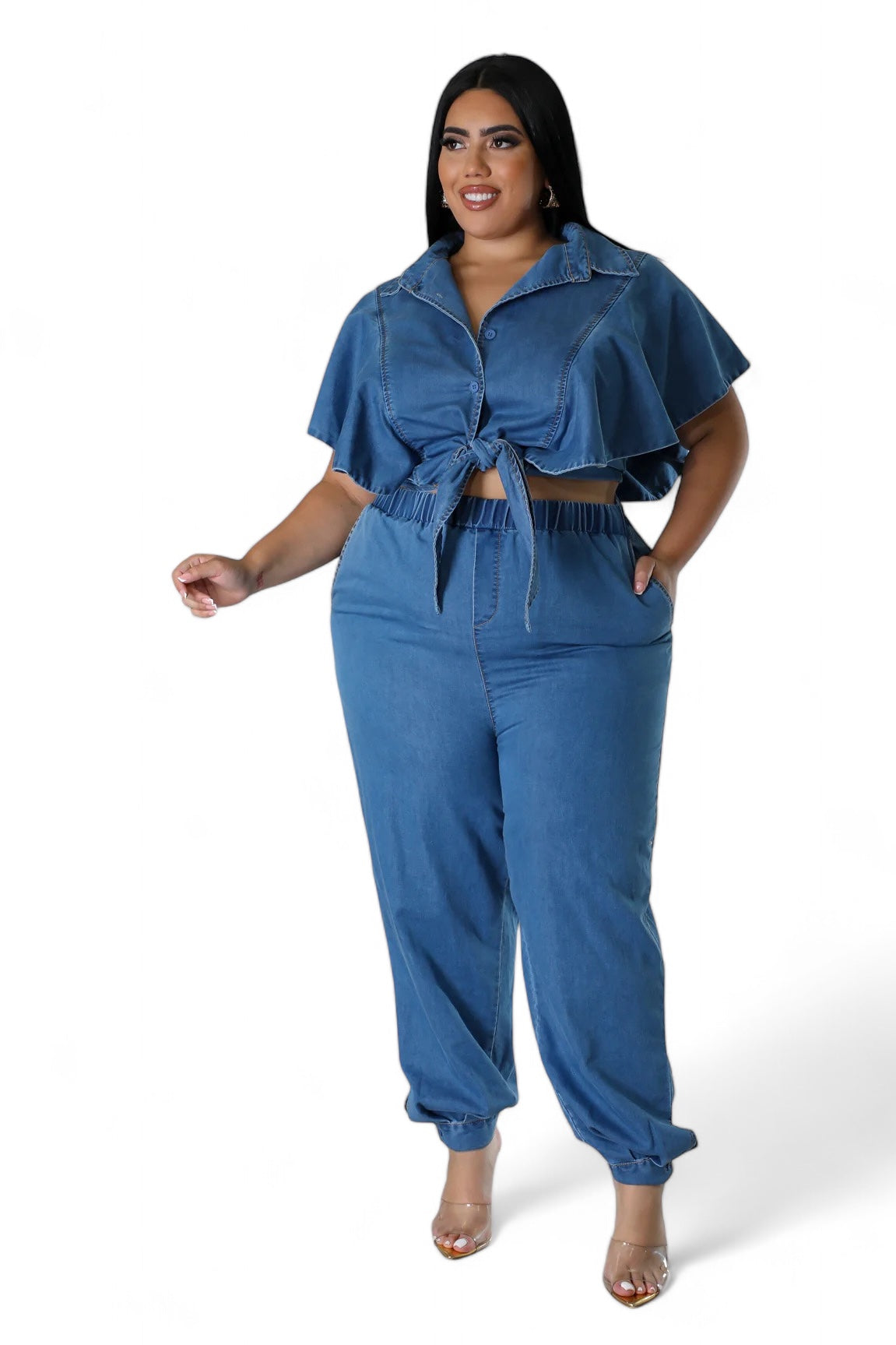 Curvy Denim Pants Set The House of Stylez
