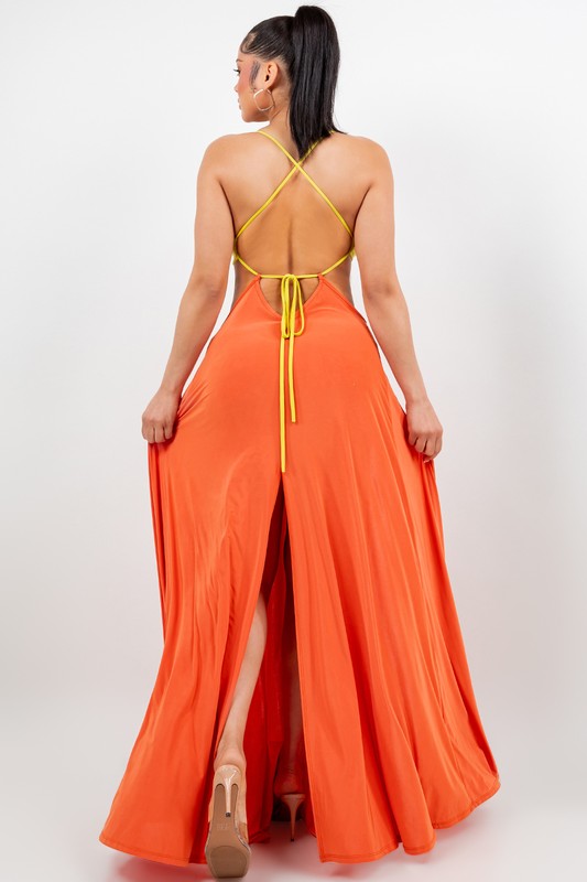 Ringed Open Back Slit Up Maxi Dress/Coverup Dress S&E Retail Expo