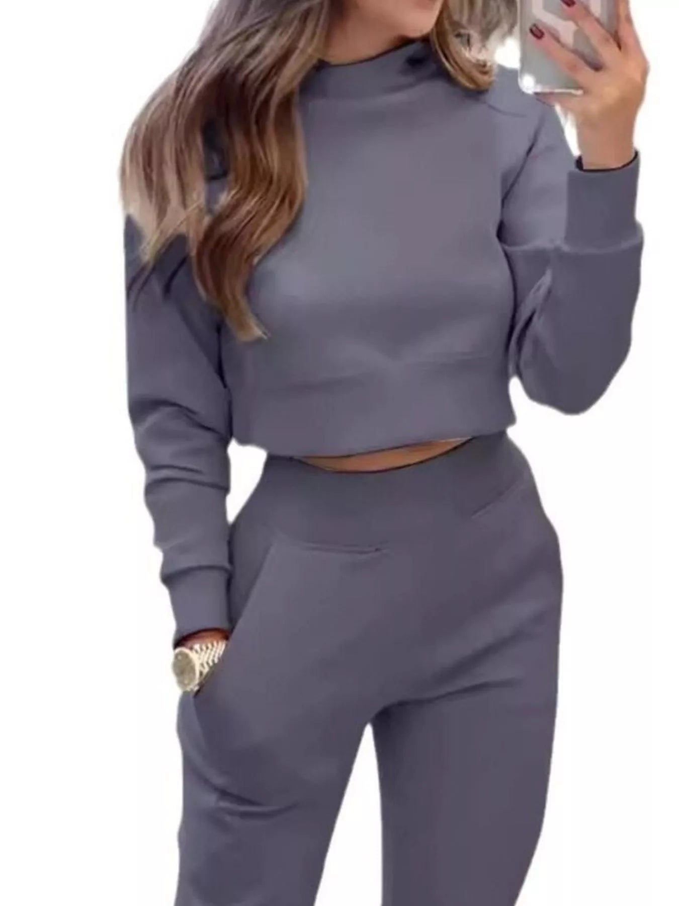 Casual Chic Cropped Sweatshirt and Jogger Set Simply Love