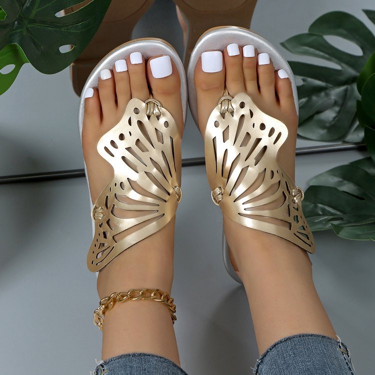 Women's Butterfly Cutout Flat Sandals | PU Open-Toe Slide Slippers Sarah Express
